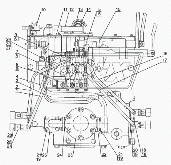 50-4607080 Труба (сталь) ф14, L=500, под штуцер М20+фланец с внутр.резьбой М20х1,5 МТЗ РУП