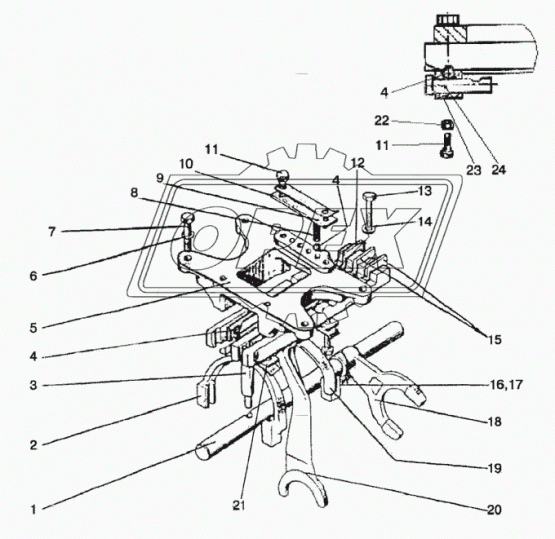 74-1702080-02 Корпус вилок МТЗ под реверс-редуктор; (с валиком) МТЗ РУП