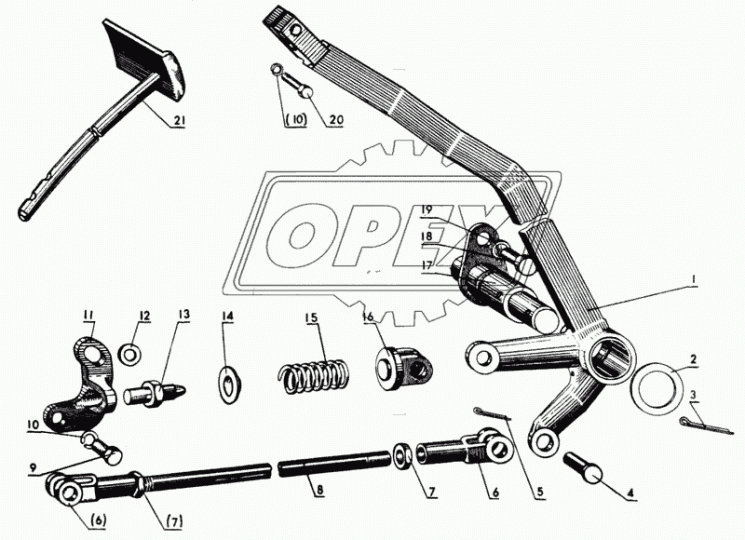 70-1602040 Стержень педали ф16х300 с пяткой МТЗ РУП