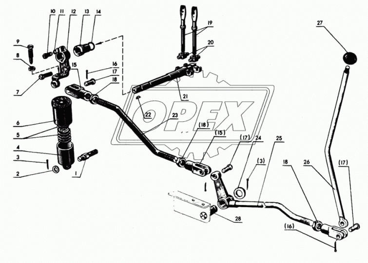 70-4216043-Б Тяга управления задним ВОМ, ф12,L=220, P=45/45 МТЗ РУП