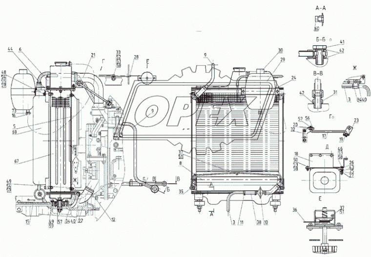 161.1301010-15 Радиатор водяной МТЗ 4-рядн. 1хd=38,1хd=40; дв.Д-243 МТЗ-80ХР/92П/892 (тропическое исполнение) Композит