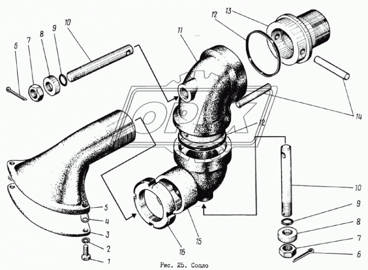 КО-713.32.04.300 Сопло L=500 М60х2,5 с/и в сборе КО-713 КОММАШ-МЦЕНСК