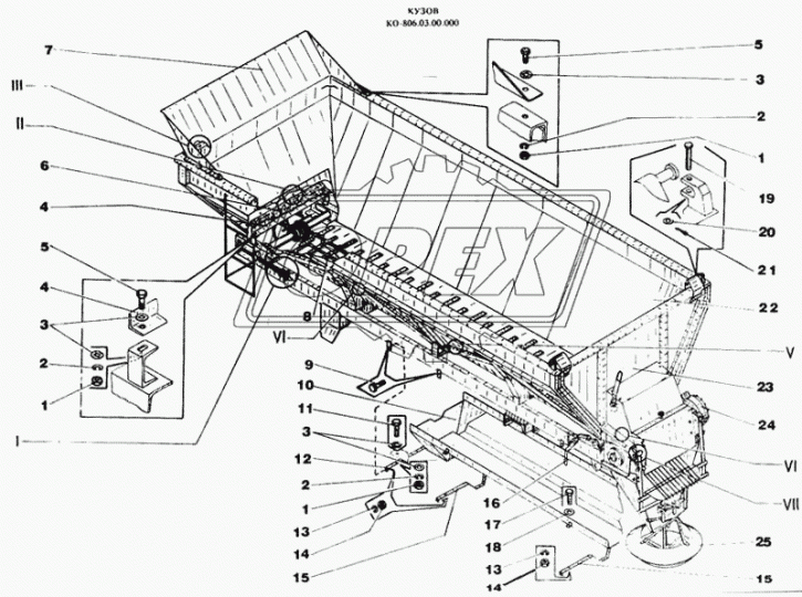 КО-806.03.07.000 Транспортер КО-713,806,823 51 скребок; 51 скребок КОММАШ-МЦЕНСК