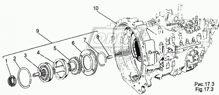 65158-1701025 Вал первичный КПП ф42 с шестерней и подшипниками МЗКТ