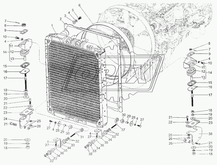 630333-1301010 Радиатор водяной МАЗ-650136,631236 дв. Deutz, Cummins, Weichai WP12-430E50 ,ф=60мм; (CuproBraze,медный) ШААЗ