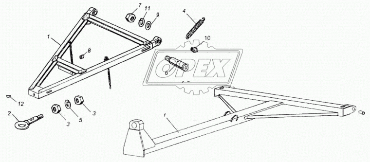 8602-2707042 Петля дышла ф90х175; ф58 М45х3 L=380 под 2 шпонки прицепа, сцепная; (не евро) без гайки КАМАЗ-УВК