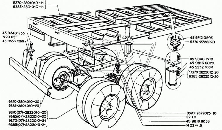 9370-2728070 Шкворень ф73; фланец ф200; 8отв.ф16; L=115 L1=90; не поставляется, аналог 9674-2704042 КАМАЗ