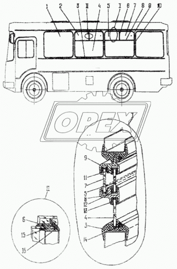 3205-5403010 Рамка окна боковая (окно боковое правое в сборе) раздвижное ПАЗ-3205 ПАЗ