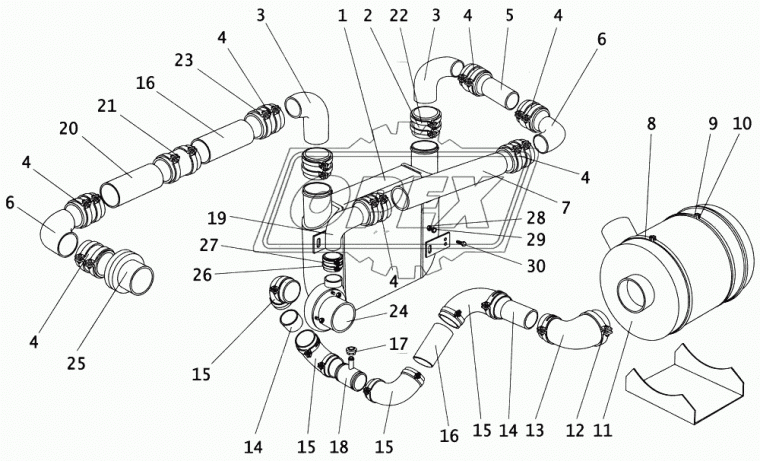5301-1109010 Фильтр воздушный ф300, Н=325 вых.ф90/ф88 в сборе ЗИЛ-5301,Бычок (дв.ММЗ Д245); с элементом ЛААЗ
