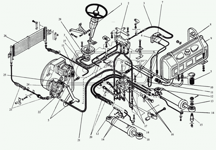 2256010-3429000-3 Гидроцилиндр поворота и подъема навески К-700,701(Ц125/400-3)(797)