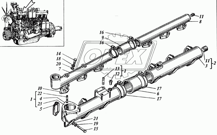 31-0663 Прокладка С/Ф; 52х105; 2отв.ф11, с ушами, коллектора боковая СМД-31 АРТИ
