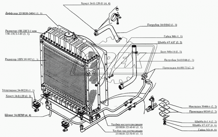 54-01045 Шланг ШО (патрубок) кривой ф40х50 L=400 радиатора комб. "НИВА" нижний ВРТ
