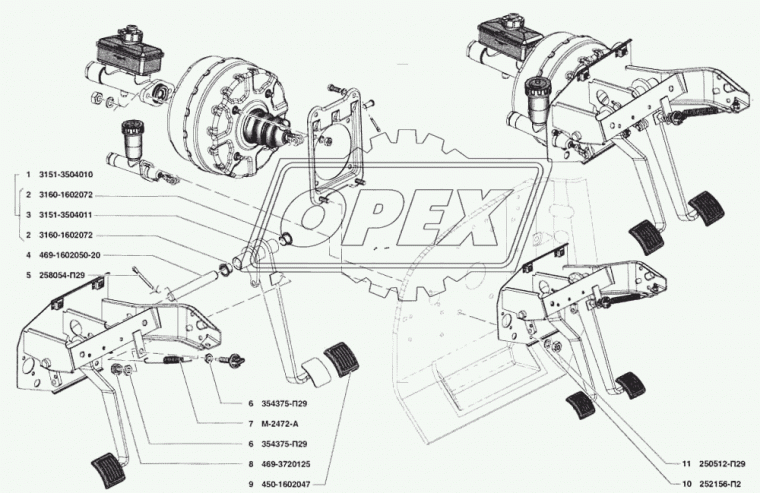 3151-3504010 Педаль тормоза L=355 S=50 с втулками в сборе УАЗ