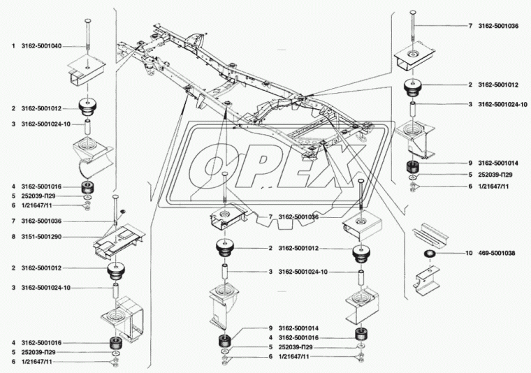 3162-5001036 Болт С/И передней подушки крепления кузова с полукруглой головкой и квадратным подголовником УАЗ-31 УАЗ