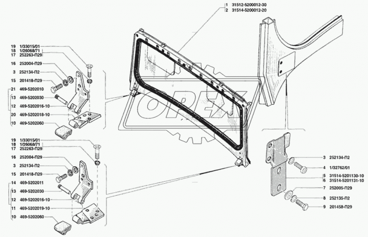 469-5202030 Ось петли ветрового окна УАЗ