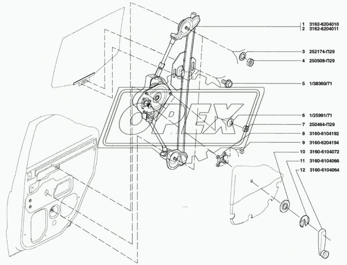 3162-6204010 Стеклоподъемник задней двери правый УАЗ-3163,Патриот УАЗ