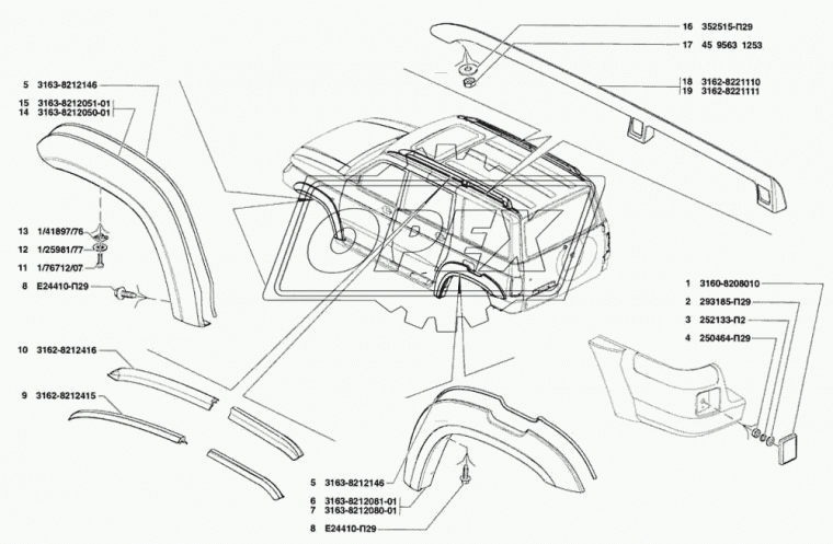 3163-8221111-10 Рейлинг (дуга багажника) серебро (с метал. вставками) левая УАЗ-3163,Патриот н/о УАЗ