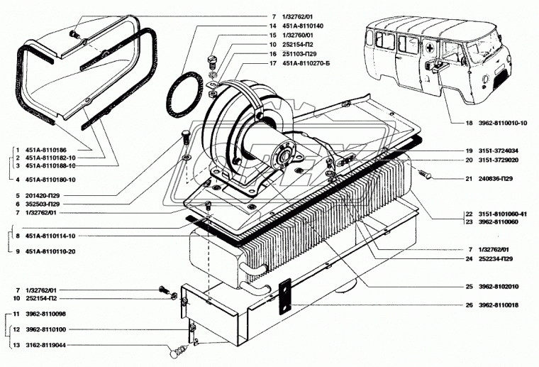 3962-8101060 Радиатор отопителя трубки 20мм, КРИВЫЕ патрубки