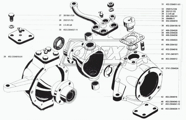 452-2304010-01 Кулак поворотный правый переднего моста УАЗ-452 (без тормоза) УАЗ