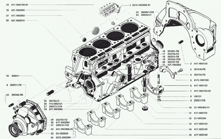 4215.1002058 Крышка двигателя передняя L=200х300 7отв.ф10,2отв М8х1,25 Газель (дв.УМЗ-4215); с манжетой в сборе УМЗ