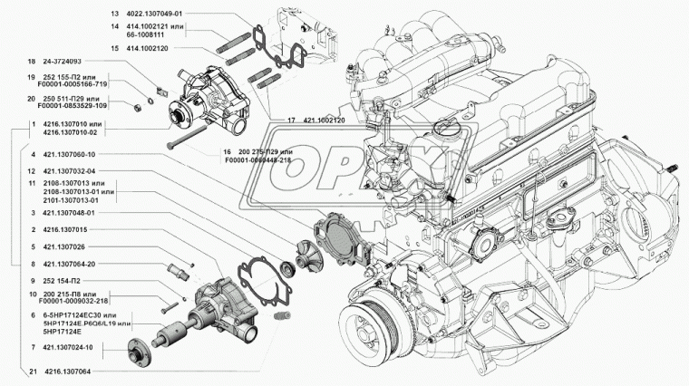 4216.1307064 Фитинг (штуцер) водяного насоса, отопителя Газель (дв.УМЗ-4216) Евро-4 УМЗ