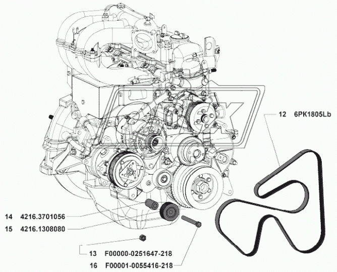 4216.1308080 Ролик ЗМЗ-4091,Газель Бизнес УМЗ-4216-70 фвнутр=12/фнаруж=60; h=24; 6 ручьев, натяжной Моторъ