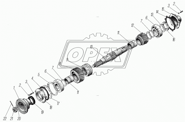 4320Х-1802023 Вал первичный L=408 24зуба Р.К (под усиленный ДОМ 8отв) Урал