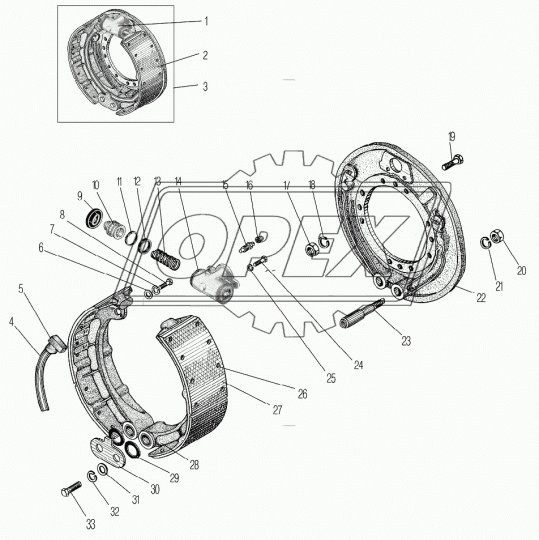 55571Х-3501012-10 Суппорт рабочего тормоза УРАЛ (ОАО АЗ УРАЛ) под 1-о пол.цил., без АБС (с 05.2009г.) Урал