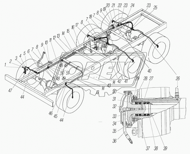 4320ЯХ-3125075-01 Шланг к левому колесу УРАЛ (L=927 мм.) Урал