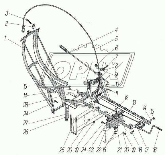 43206Р-3105065 Кронштейн L=1570х400 откидной под шины ИД-П284 Урал