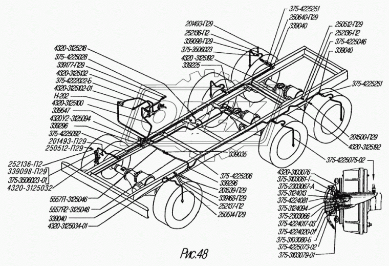 4320У2-3125094 Трубка (медь) ф8; L=995 Г=М14+К17/Г=М14+К17 от тройника к правому колесу УРТ