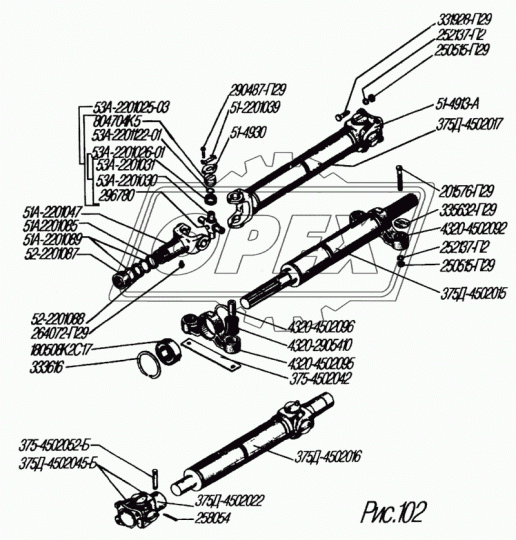 375Д-4502015 Вал карданный УРАЛ (L=1506 мм., Урал-4320) привод лебедки БЕЛКАРД