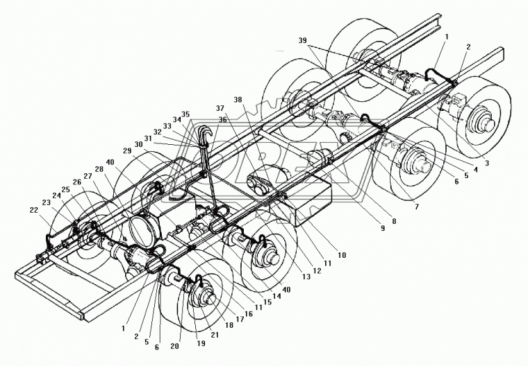 5323-4712052 Трубка в сборе от среднего к заднему мосту Урал