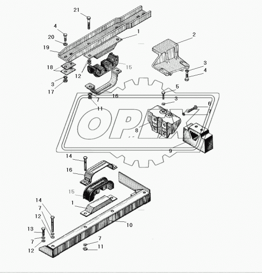 5323РХ-1001176 Балка (сталь) задней опоры двигателя L=690 s=80 6отв.ф14 Урал