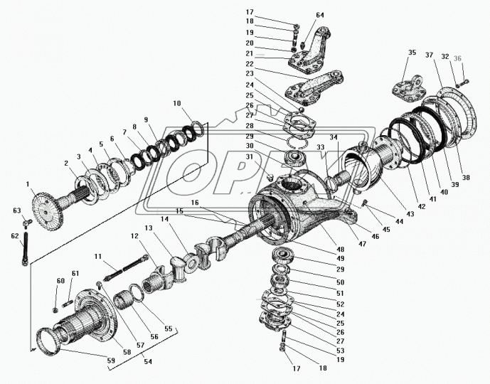 5323-2303071-01 Полуось ПМ левая внутренняя ф50/ф55 L=825 шлиц=20 с вилкой Урал