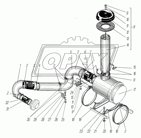 5323РХ-1109118 Труба ф150 L=720 воздухозабор. с колпаком