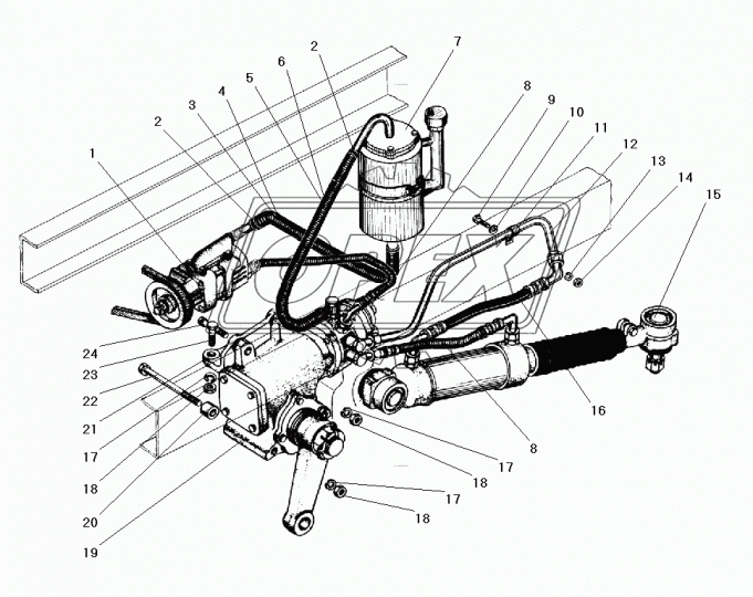 555707-3408678-20 Рукав ВД (шланг) L=535 Г=М24+К30/Г=М24+К30 1 фитинг 90 гр. ГУРа Урал
