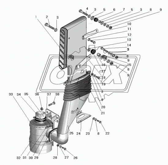 6363-1109105 Труба (ПВХ) L=1070х350х310 воздухозаборная Урал