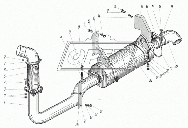 63685Р-1203099 Рукав глушителя (металлорукав) L=305-355 УРАЛ с фланцами Урал