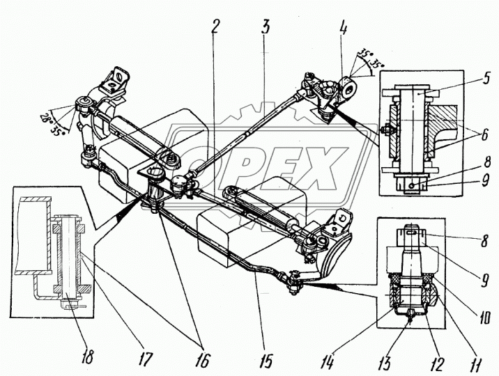 ЭО-3323.20.40.300 Тяга ф40 L=1600 с наконечниками, кривая, поперечная ЭО-3323 ТВЭКС