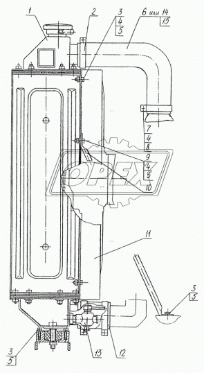1520-1301.010Б Радиатор водяной 600х625; 2хd=52; (5-ти ряд.) МТЗ 1820; МТЗ-1523,1520,1521 (дв.ММЗ Д-260.9) Автогрейдер ГС-14.02,Каток вибрационный А-6811 "АМК ОРЗ