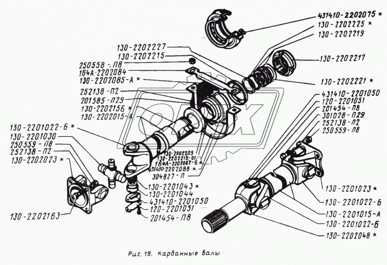 130-2200023-А2 Передача карданная ЗиЛ (L=2220+91 мм., ЗиЛ-130,431410) двухступ. мост