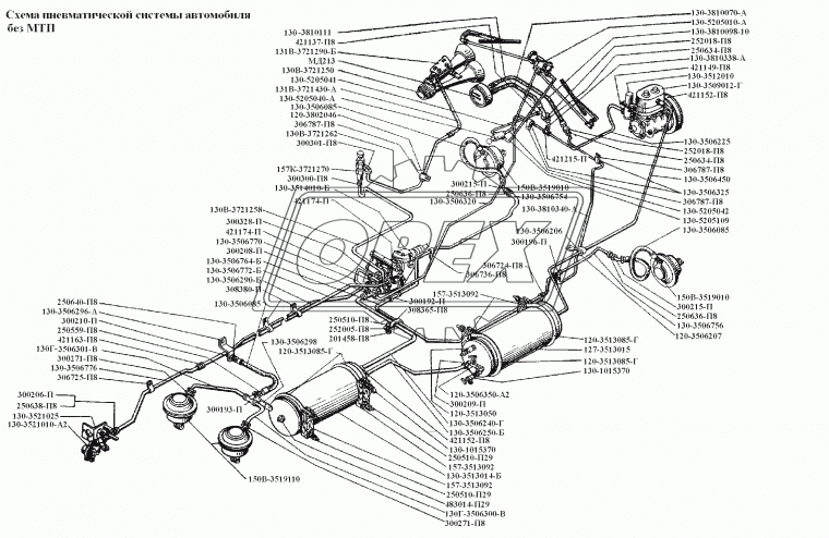 130-3506240-Г Трубка (сталь) ф16; L=1345 Г=М22+К27/Г=М22+К27 торм.от торм.крана к ресиверу ЗИЛ-130 ЗИЛ