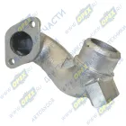 7601.1013734-01 Патрубок кривой (2 изг. алюм.) ф58 L=210 2 ромбич. флан. 44х70 2 отв. М8х1,25/65х98 2 отв. ф11 теплообменника; L=210; 2 ромбич.фланца/1вых.ф58 ЯМЗ