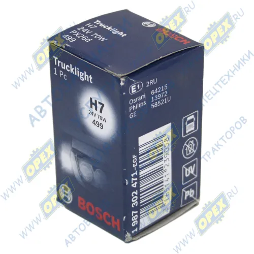 1 987 302 471 Лампа накаливания 24V 70W; H7 (PX26d) MAN Lion's (1991-2021), MB Actros MP2/MP3 (2002-2021), RVI Premium (1996-2021), VOLVO L120 (1986-2021); Trucklight Bosch