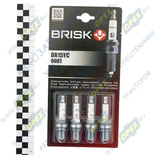 DR15YC Свеча зажигания Газель-Бизнес, УМЗ-4216, ВАЗ-2110 (16-клап.) SEAT : Ibiza IV 1.4 [CGGB/ BXW] 86 hp 2008 - 2017__ SKODA: Octavia II 1.4 [CGGA/ BUD]; (компл. 4шт.) зазор 0,7 мм Brisk