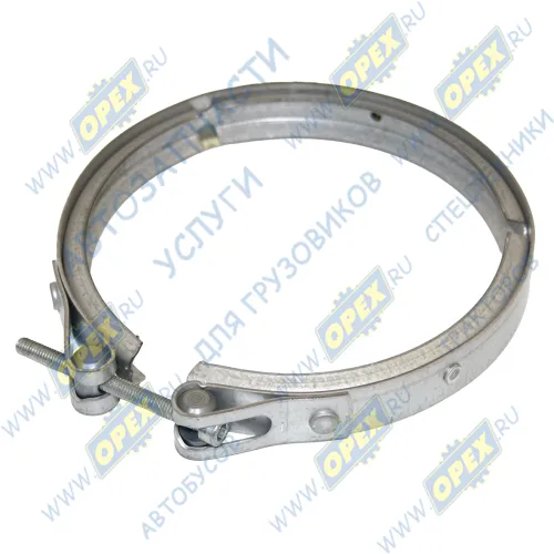 80921 Хомут V-образный ф140 (зажим-болт) выхлопной трубы MAN Bus (1970-2020); (цинк) Premium усиленный D=127/151 V-образный Dinex