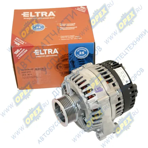 4542.3771 Генератор 28в КАМАЗ (ЕВРО-3,4) поликл.шкив 6 руч. ф60 h=30 с пятипин.разъемом KAMAZ 5460 eng. 740.64-420 Euro-3 2003-; 90А ELTRA