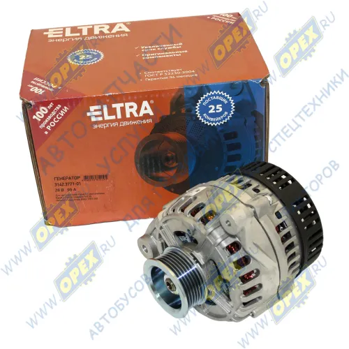 3142.3771-01 Генератор 28В поликлин.шкив ф70/ h=30 с выводом под датчик, 1 клемма под фишку КАМАЗ-740.30 KAMAZ-6520 740.30, 740.31, 740.50; 95А ELTRA