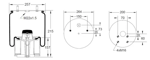 W01-M58-8585 Пневмоподушка со стаканом; (2 шп.+возд. / 6 отв.); BPW 30K; пластиковый стакан Firestone